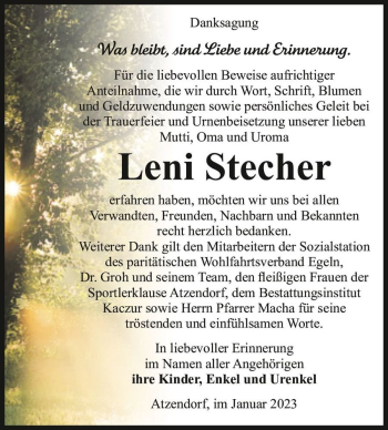 Traueranzeige von Leni Stecher  von Magdeburger Volksstimme