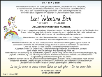 Traueranzeige von Leni Valentina Bich  von Magdeburger Volksstimme