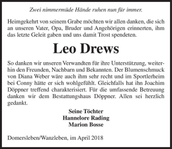 Traueranzeige von Leo Drews  von Magdeburger Volksstimme