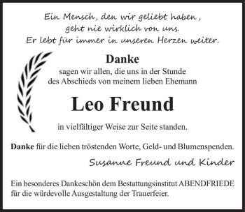 Traueranzeige von Leo Freund  von Magdeburger Volksstimme