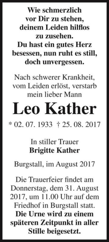 Traueranzeige von Leo Kather  von Magdeburger Volksstimme