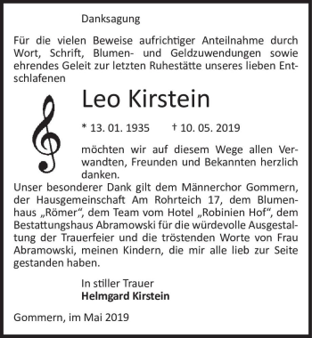 Traueranzeige von Leo Kirstein  von Magdeburger Volksstimme