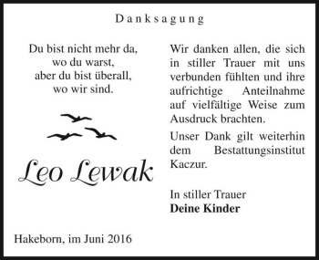 Traueranzeige von Leo Lewak  von Magdeburger Volksstimme