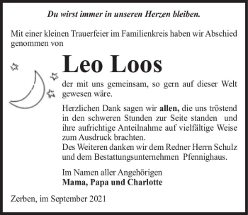 Traueranzeige von Leo Loos  von Magdeburger Volksstimme
