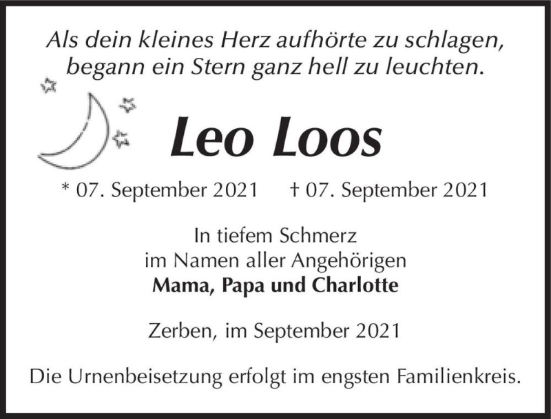  Traueranzeige für Leo Loos  vom 18.09.2021 aus Magdeburger Volksstimme