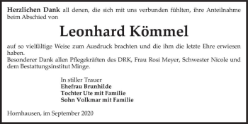 Traueranzeige von Leonhard Kömmel  von Magdeburger Volksstimme