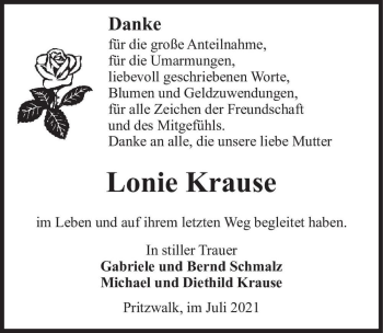 Traueranzeige von Leonie Krause  von Magdeburger Volksstimme