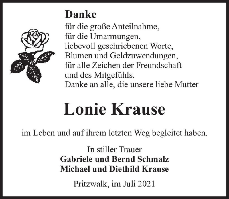 Traueranzeige für Leonie Krause  vom 21.08.2021 aus Magdeburger Volksstimme
