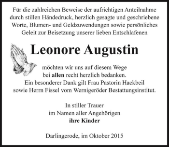 Traueranzeige von Leonore Augustin  von Magdeburger Volksstimme