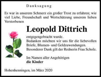 Traueranzeige von Leopold Dittrich  von Magdeburger Volksstimme