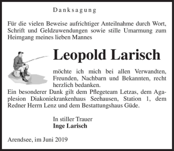 Traueranzeige von Leopold Larisch  von Magdeburger Volksstimme