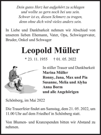 Traueranzeige von Leopold Müller  von Magdeburger Volksstimme
