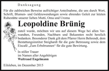 Traueranzeige von Leopoldine Brünig  von Magdeburger Volksstimme