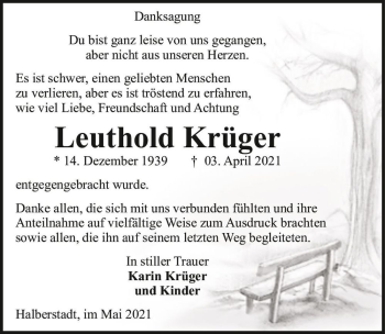 Traueranzeige von Leuthold Krüger  von Magdeburger Volksstimme