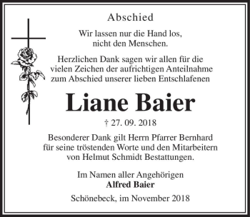 Traueranzeige von Liane Baier  von Magdeburger Volksstimme
