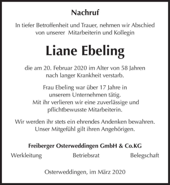 Traueranzeige von Liane Ebeling  von Magdeburger Volksstimme