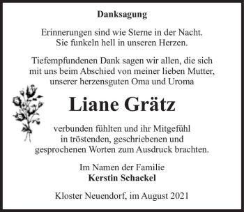 Traueranzeige von Liane Grätz  von Magdeburger Volksstimme