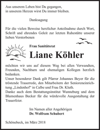 Traueranzeige von Liane Köhler  von Magdeburger Volksstimme