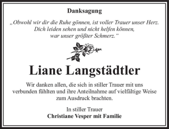 Traueranzeige von Liane Langstädtler  von Magdeburger Volksstimme