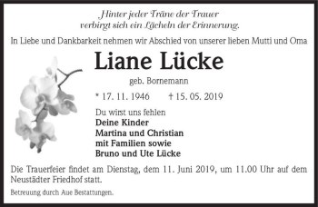 Traueranzeige von Liane Lücke (geb. Bornemann)  von Magdeburger Volksstimme