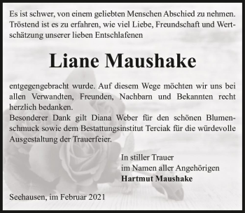 Traueranzeige von Liane Maushake  von Magdeburger Volksstimme