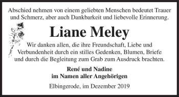 Traueranzeige von Liane Meley  von Magdeburger Volksstimme