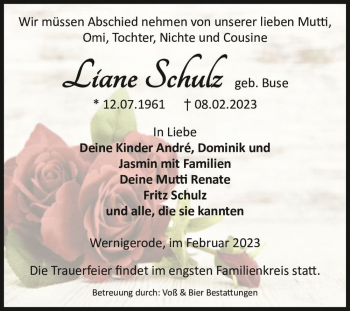 Traueranzeige von Liane Schulz (geb. Buse)  von Magdeburger Volksstimme