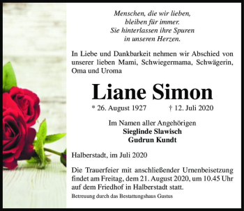 Traueranzeige von Liane Simon  von Magdeburger Volksstimme