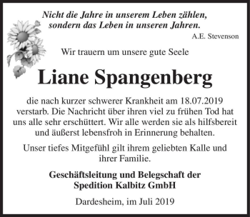 Traueranzeige von Liane Spangenberg  von Magdeburger Volksstimme