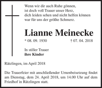 Traueranzeige von Lianne Meinecke  von Magdeburger Volksstimme