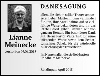 Traueranzeige von Lianne Meinecke  von Magdeburger Volksstimme