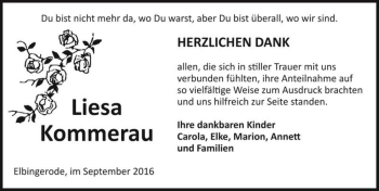 Traueranzeige von Liesa Kommerau  von Magdeburger Volksstimme
