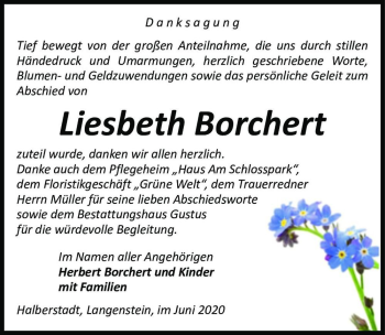 Traueranzeige von Liesbeth Borchert  von Magdeburger Volksstimme