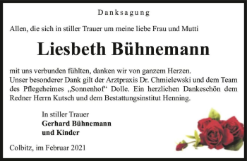 Traueranzeige von Liesbeth Bühnemann  von Magdeburger Volksstimme