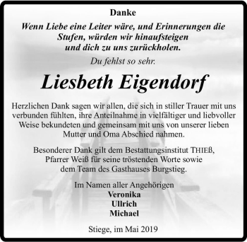 Traueranzeige von Liesbeth Eigendorf  von Magdeburger Volksstimme