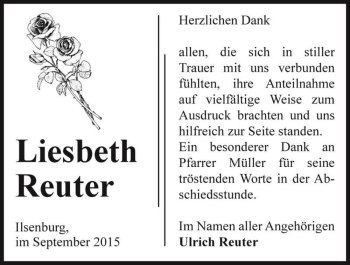 Traueranzeige von Liesbeth Reuter  von Magdeburger Volksstimme