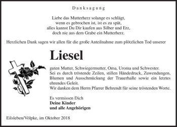 Traueranzeige von Liesel  von Magdeburger Volksstimme