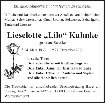 Traueranzeige von Lieselotte 