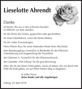 Traueranzeige von Lieselotte Ahrendt  von Magdeburger Volksstimme