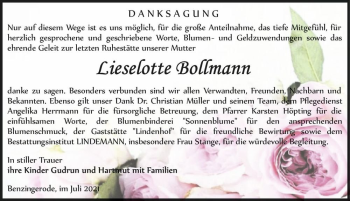 Traueranzeige von Lieselotte Bollmann  von Magdeburger Volksstimme