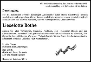 Traueranzeige von Lieselotte Bothe  von Magdeburger Volksstimme
