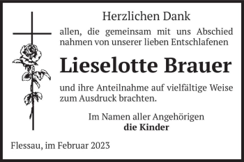 Traueranzeige von Lieselotte Brauer  von Magdeburger Volksstimme