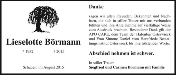 Traueranzeige von Lieselotte Börmann  von Magdeburger Volksstimme