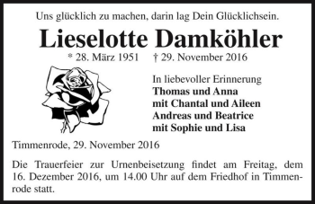 Traueranzeige von Lieselotte Damköhler  von Magdeburger Volksstimme