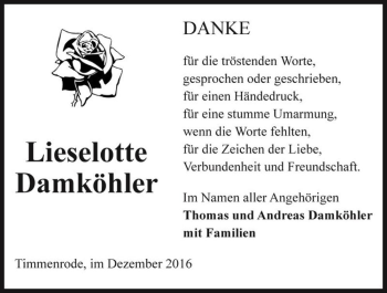 Traueranzeige von Lieselotte Damköhler  von Magdeburger Volksstimme