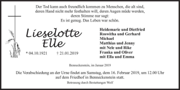 Traueranzeige von Lieselotte Elle  von Magdeburger Volksstimme