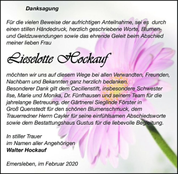 Traueranzeige von Lieselotte Hockauf  von Magdeburger Volksstimme