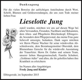 Traueranzeige von Lieselotte Jung  von Magdeburger Volksstimme