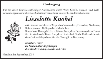Traueranzeige von Lieselotte Knobel  von Magdeburger Volksstimme