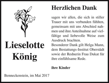 Traueranzeige von Lieselotte König  von Magdeburger Volksstimme